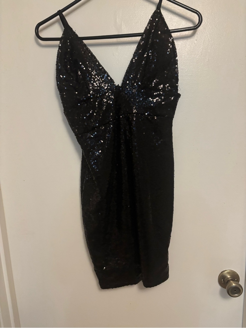 Shirley of Hollywood Black Sequin V-Neck Mini Dress